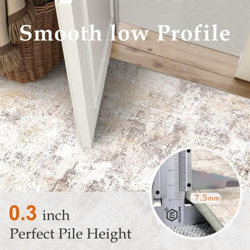 10x14 Area Rug Beige Grey Abstract Living Room Bedroom Washable Carpet Neutral Modern Non Slip Soft Low Pile Indoor Large Throw Rug for Dining Room Office