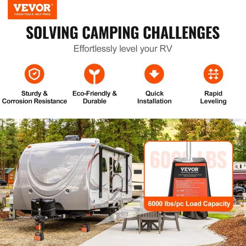 VEVOR Trailer Jack Block, Polypropylene RV Camper Stabilizer Blocks, RV Travel Accessories Use for Any Tongue Jack, Post, Foot, 5th Wheels, 4-Pack