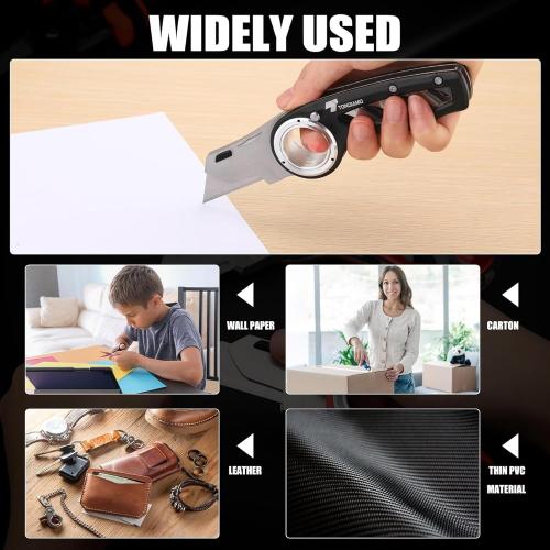 Tondiamo 1 Pcs Folding Pocket Utility Knife Box Cutter, Black