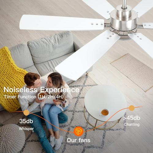 OURSTAR Ceiling Fans with Lights and Remote Control, Brushed Nickel Ceiling Fan with Light 3-Color Dimmable, Memory for Lighting and Fan Reversible, 6-Speed, Timer, Indoor/Outdoor Use, 52 Inch