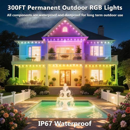 300FT Permanent Outdoor RGB Lights, IP67 Waterproof Smart Eave Lighting, with App/Remote Control Eaves Light, DIY LED Scenes Modes for House Roof Decor,Christmas,Party