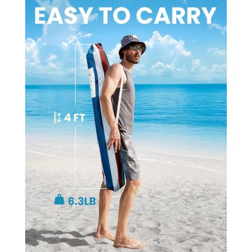 OutdoorMaster Beach Umbrellas for Sand with Sandbag & Anchor, 6.5ft Adjustable Umbrella for Beach Heavy Duty Wind, Portable UPF50  Sunshade with Carry Bag for Patio, Blue Red Striped