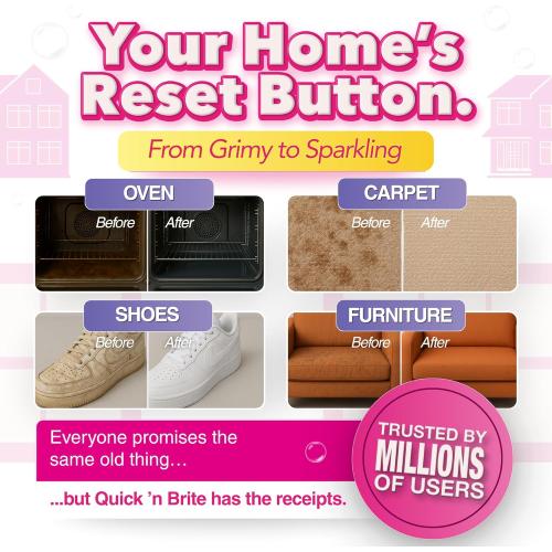 Set of 2 Size 12oz Quick 'n Brite All Purpose Cleaning Paste – Miracle Cleaner for Tough Stains | Eco-Friendly, Non-Toxic, Pet-Safe | Multi-Surface Stain Remover | Made in USA, 12oz (Pack of 2)