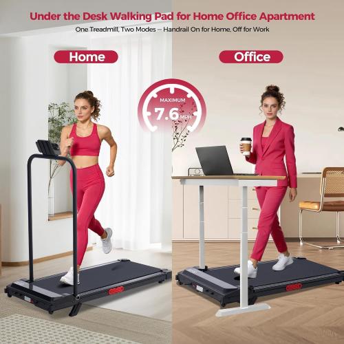 Walking Pad Treadmill with Incline and Handle Bar, 3.0HP Electric Under Desk Treadmill for Home Small Space, 0.6-7.6MPH Portable Mini Exercise Treadmills, 350LBS Capacity