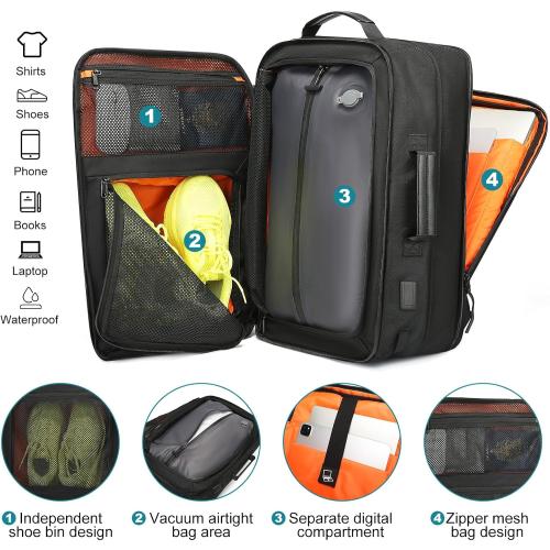 TANGCORLE Vacuum Compression Backpack with Pump, Extra Large Capacity Expandable Travel Backpack, Water Resistant Laptop Backpack with USB Charging Port for Men & Women