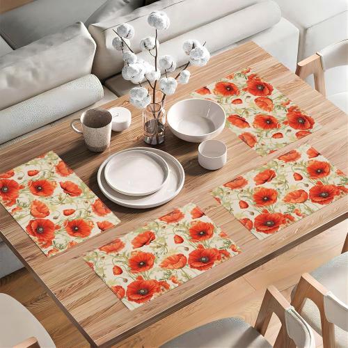 Botanical Flower Placemats Set of 4 Butterfly Plants Floral Botanic Plants Flower Leaves Placemats Rustic Floral Waterproof Washable Table Placemats for Dining Kitchen Decoration 4 PCS
