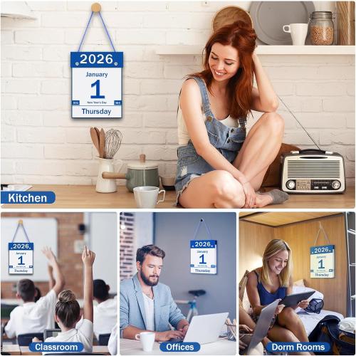 2026 Daily Wall Calendar, Page per Day with Large Print Dates, 365 Day Tear off Wall Calendar for Seniors Gift Home Office School Dorms, 8.5 x 6, Tear Away Calendars with Hanging String, Blue
