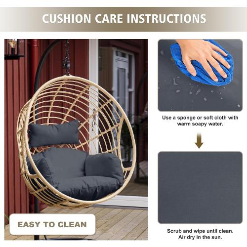 Egg Chair Cushion – Outdoor Hanging Chair Cushion, Replacement Cushions for Patio Swing, Waterproof, Fade- Resistant, Removable & Machine Washable Cover, Dark Grey
