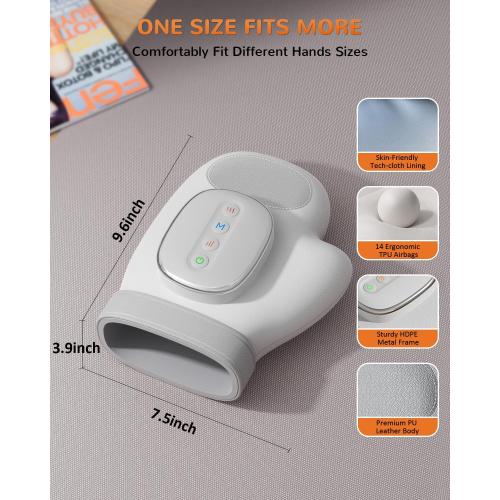 Hand Massager with Heat and Compression: Cordless Hand Massage Glove with 3 Modes, 5 Intensity & 3 Heat Therapy for Arthritis Carpal Tunnel Pain Relief - Mothers Day Gifts for Women, Men (Gray)