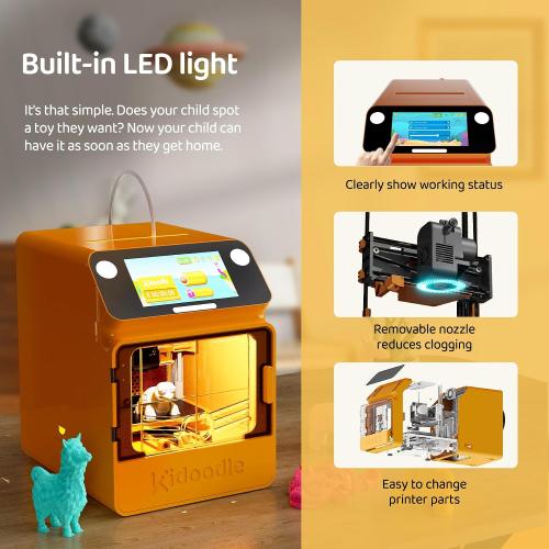 Kidoodle Mini 3D Printer for Kids & Beginners, 600mm/s High Speed Printing, Auto-Leveling/Child-Safe Design/5 Touch Screen, Pre-Assembled with Wi-Fi/App Control, Easy Setup for Home/School