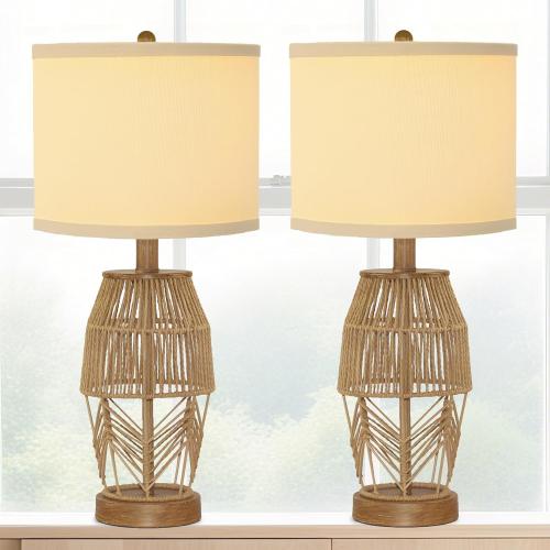 21 Boho Lamps Set of 2 for Bedroom Farmhouse Table Lamps for Living Room Rattan Wicker Rustic Bedside Lamps for Nightstand Vintage Desk Lamp for Home Office End Table Brown (2 Pack)