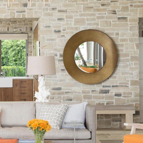 Gold 27 Inch Round Wall Vanity Mirror, Vintage Bronze Mirror Metal Frame, Anti-Rust Wall Mounted Mirror Home Decorative for Living Room, Bedroom, Bathroom, Restroom, Farmhouse