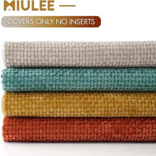MIULEE Pack of 4 Couch Throw Pillow Covers 18x18 Inch Neutral Orange/Teal Soft Decorative Chenille Pillow Covers Farmhouse Accent Cushion Covers for Boho Home Decor Spring Sofa Bedroom Living Room