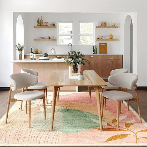 MUJOO Washable 8x10 Area Rugs Low Pile Non Slip Mid Century Modern Large | Machine Washable Big Throw Carpet for Living Room Dining Room Bedroom Indoor Boho Abstract Retro Geometric Accent Pink