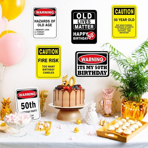 WERNNSAI 50th Birthday Party Decorations - 9PCS Wall Signs for Adults 50 Years Old Party Decor Yellow Caution Logos on Door Windows Yard Garden Sign Happy 50th Birthday Party Supplies