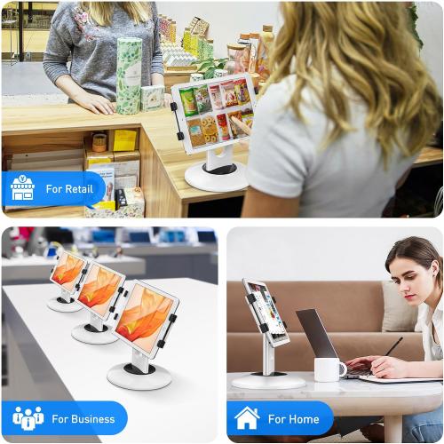 AboveTEK Retail Kiosk iPad Stand, 360° Rotating Commercial POS Tablet Stand, Fits 6-13 (Screens) iPad mini Pro-Business Swivel Tablet Holder, for Store Office Reception Kitchen Desktop (White)