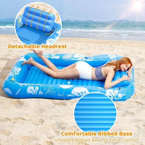 Inflatable Tanning Pool Lounger Float with Sprinkler, 77 x 48 Pool Floats Adult with Pillow, 6 in 1 Suntan Tub Raft Floatie with Drink Holder Sunbathing Water Lounge