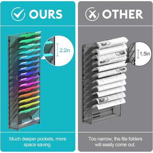 samstar 16 Tier Wall File Organizer Hanging Wall File Holder Wall Mount Paper Folder Organizer, Magazine Rack, Mesh Made,Black