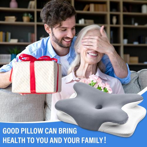 Cervical Neck Pillow, Ergonomic Memory Foam Pillows for Neck Pain Relief with Breathable Pillowcase, Adjustable Contour Neck Support Pillow for Side Back Stomach Sleepers (Gray)