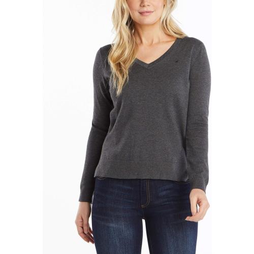 Nautica Women's Effortless J-Class Long Sleeve 100% Cotton V-Neck Sweater