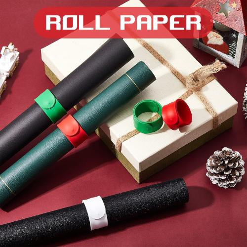 Charniol 12 Pieces Wrapping Paper Roll Holder Holiday Flip Wrap Silicone Covered Metal Strips 1'' x 9'' Stabilizer Slap Band for Christmas Poster Gift Paper Vinyl Storage Organize, White Red Green