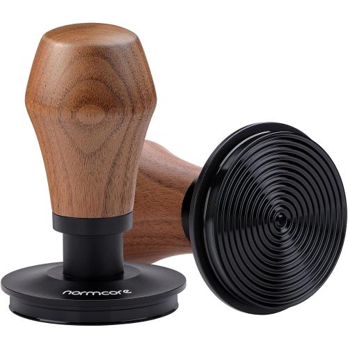 Normcore 58.5mm Espresso Coffee Tamper V4 - Spring Loaded Tamper With Titanium PVD Coating Ripple Base -15lb / 25lb / 30lbs Replacement Springs, Genuine American Walnut Handle