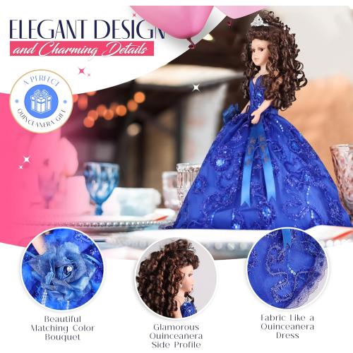 18” Quinceañera Last Doll with Umbrella Dress Stand – Última Muñeca Mis Quince Años Keepsake, Traditional Hispanic Mis 15 Doll, Ceremony & Table Centerpiece, Fully Accessorized KK18725-29 (Blush)