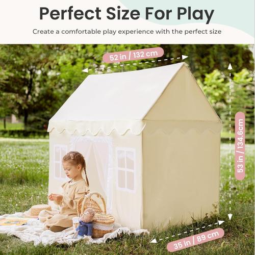 Tiny Land Play Tent with Padded Mat & LED Lights, Kids Tent, Playhouse for Kids, Indoor Bed Tent for Toddler, Toys for 3,4,5,6-Year-Old Girls, Neutral Color Play Room Furniture
