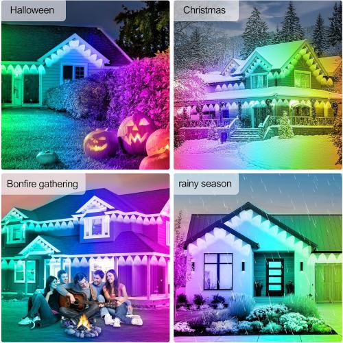 300FT Permanent Outdoor RGB Lights - IP67 Waterproof with Smart App Control Remote, DIY Scene Modes, Music Synchronization, Eaves Light for Garden Decor, Deck, Christmas, Party, Party, Halloween,Roof