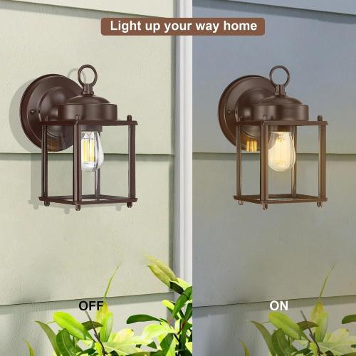 GRUENLICH Outdoor Wall Light Fixture, Clear Glass, Bronze, 2 Pack | Exterior Porch Light Wall Sconce Lantern for House, Patio, Garage, Anti-rust Metal, E26 Socket 60W Max