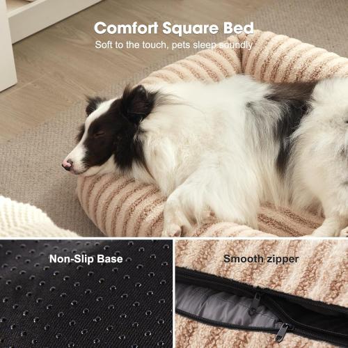 Dog Beds for Small Dogs Cats, Washable Dog Bed with Removable Cover, Soft Calming Cat Bed for Indoor Cats, Rectangle Pet Sofa Bed for Puppy Kitty, Anti-Slip Bottom,20x19x6, Beige