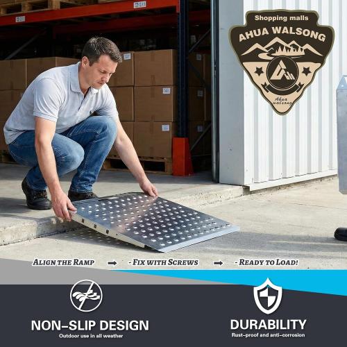 Heavy-Duty shed ramp 1500LB Galvanized Steel Perforated Plate ramp with Anti-Slip Design, Suitable for lawnmowers, All-Terrain Vehicles,and Garage Door Sills. (Silver, 1PC (29 L x 24 W))