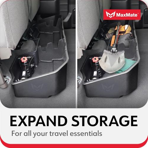 MaxMate Underseat Storage Box Compatible with 2019-2025 Chevy Silverado GMC Sierra 1500; 2020-2025 2500 3500HD Double & Crew Cab, Black Rear Under Seat Extra Cargo Store Organizer | CB5C2278MX