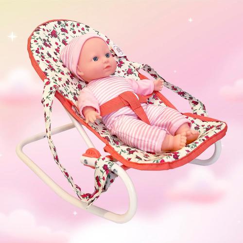 Floral Baby Doll Accessories Set, 3-1 Baby Doll Crib, Baby Doll High Chair & Bouncer Seat. 18 inch Doll Accessories with Doll Bed. 18 Dolls Furniture Play Stuff. Toys for Girls Ages 3-5,4-6,5-7,8-10
