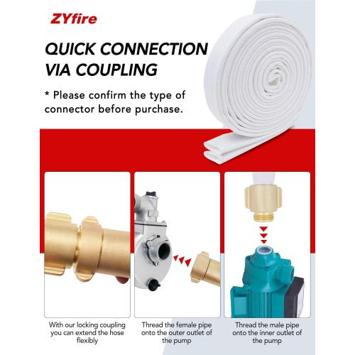 ZYfire Fire Hose 2 ID x 25 FT, NST/NH Couplings, Double Jacket TPU Lined