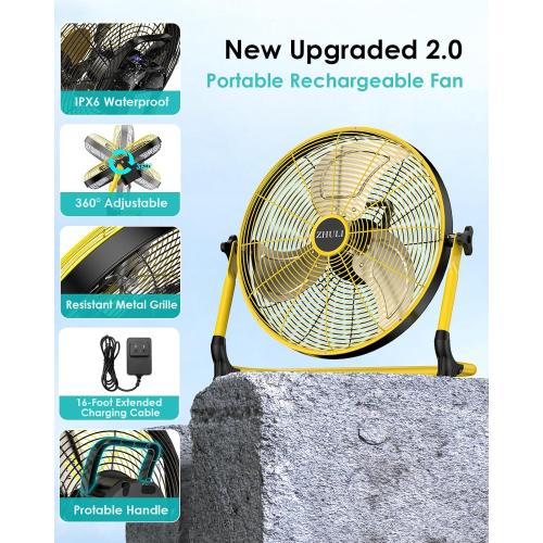 ZHULI 18 Solar Fan, Portable Battery Operated Floor Fan, Rechargeable Cordless Camping Fan, 40W Solar Panel, Hi-Velocity Brushless Motor, Metal blade, USB Phone Charge, 8~60H Runtime, Quiet, Wireless