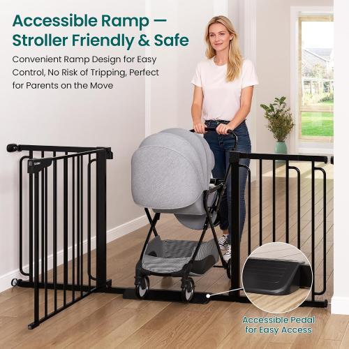 Cumbor Extra Wide Baby Gate, 36.6-69 Walk-Through Dog Gate for Stairs, Doorways & Hallways, 30.5“ Tall, Auto-Close & Dual-Swing Safety Child Gate Indoor, Easy Install Pressure-Mounted Pet Gate, Black