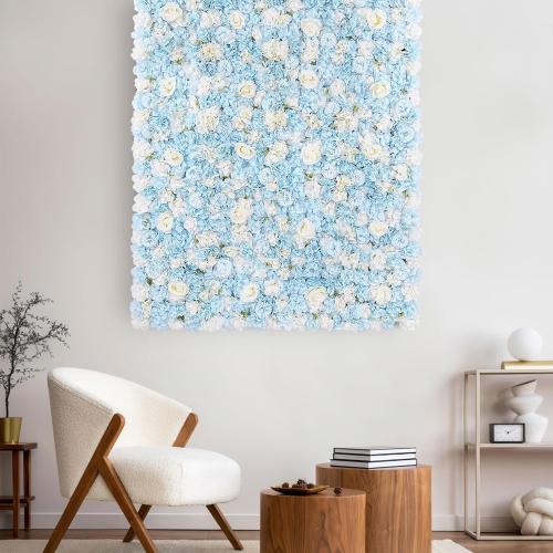 MoKoHouse Blue Backdrop Artificial Flower Wall: 12 Packs 15x15 Inches Photo Backdrop Panels Silk Flower Wall for Wedding Party Baby Bridal Shower