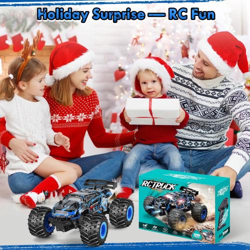 Remote Control Car, 1:18 Rc Cars, All-Terrain RC Truck with LED Light, 20KM/H, Rechargeable, 2WD, 2.4GHz, Sturdy PVC Shell, Remote Control Truck for Boys 4-7 8-12, Beginner