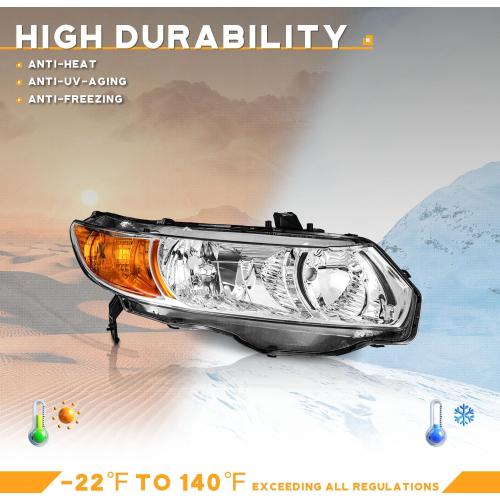 for 2006-2011 Honda Civic 2-Door Coupe Headlight Assembly Pair Headlamp Chrome Housing Amber Reflector Left Right Side