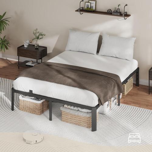 Metal Bed Frame Full Size, 14 Inch 3500 lbs Heavy Duty Platform Bed Frames Steel Slats Noise Free No Box Spring Needed, Easy Assemble Sturdy Bedframe Rounded Corner with Storage and Mattress Retainers