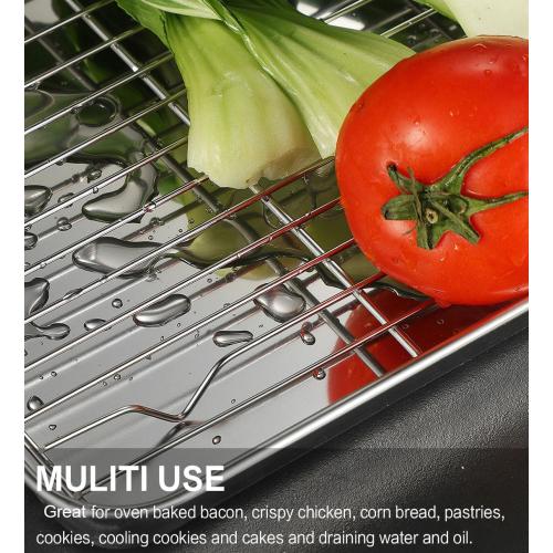 MCIRCO 6 Piece Stainless Steel Baking Sheet with Rack with Silicone Baking Mat Set (2 Pans   2 Racks   2 Mats), 17.3 x 13 x 1 Inch Cookie Sheet with Cooling Rack, Easy Clean