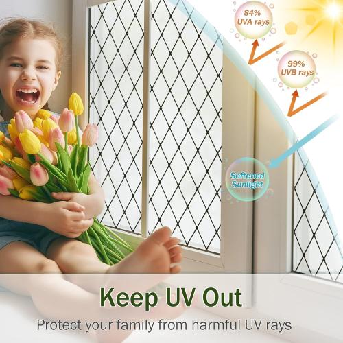 VELIMAX Frosted Black Lattice Window Film Static Cling Window Privacy Films Decorative Glass Vinyl Film for Windows Removable Sun Blocking Anti-UV 23.6x78.7 inches