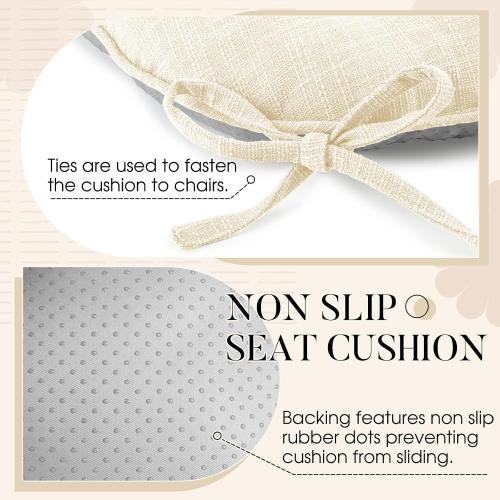 Basic Beyond Chair Cushions for Dining Chairs 4 Pack, Chair Cushion with Ties and Non Slip Backing, 15.5 x 15.5 inches Tufted Chair Pads for Dining Chairs(Beige)