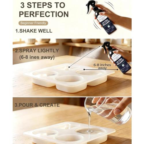LumaCraft Mold Release Spray for Silicone Molds, Professional Release Agent for Epoxy Resin, Candle Wax, Plaster, Fast-Drying Ultra-Fine Mist, Water Washable, No Oily Residue Odorless Formula - 8oz