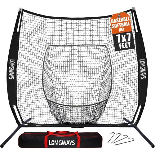 7x7ft/8x8ft Baseball Softball Net with Steel Frame for Batting, Hitting, Pitching, Portable Baseball Batting Net with Carry Bag, Great for All Levels