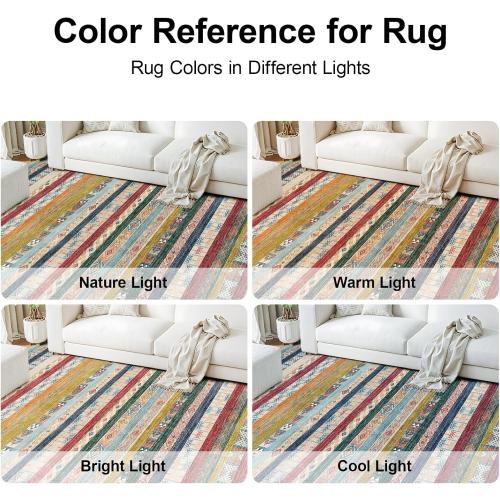 8x10 Washable Area Rug: Moroccan Large Neutral Boho Area Rug for Living Room & Bedroom Geometric Non-Slip Farmhouse Carpet for Living Room Red&Blue Colourful 8'x10'.