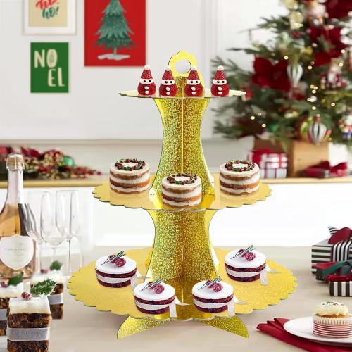 Soleebee 3-Tier Cupcake Stand, Cardboard Cupcake Tower, Dessert Cup Cake Stand Tower for Birthday Wedding Party Decoration, Cupcake Tier Stand 2 Set (Glitter Gold)