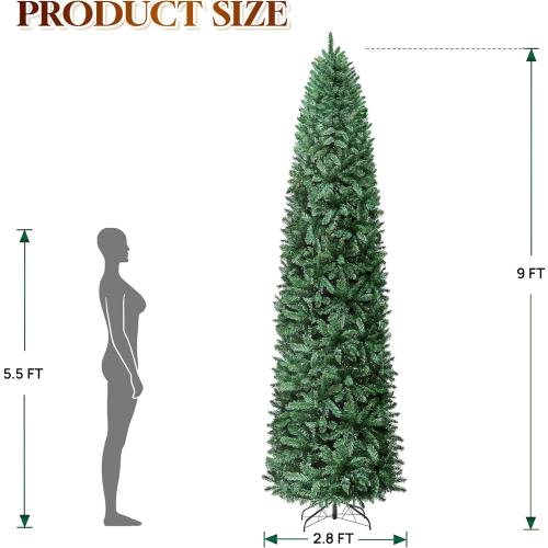 HOLLO STAR 9 ft Prelit Christmas Tree with 546 LED Lights, App Control, Artificial Pencil Christmas Tree with Multi-Color RGBW Lights, 1290 Branch Tips, Skinny Xmas Tree, Metal Base, for Home, Party