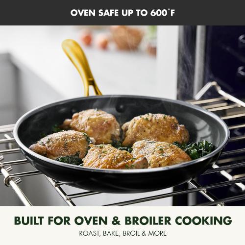 GreenPan Swift Cookware 10 Frying Pan Skillet, Healthy Ceramic Nonstick Coating, Heavy-Gauge Aluminum, Gold-Tone Stainless Steel Handle, PFAS-Free, Dishwasher & Oven Safe, Black
